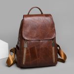 Wholesale Women Simple Large Capacity Fashion Retro Travel Schoolbag Pu Soft Leather Backpack
