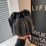 Women Fashion Casual Solid Color Tassels Bucket Shoulder Bag