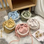 Women Fashion Elegant Solid Color Pearl Bucket Shoulder Bag - Image 2