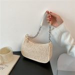 Women Fashion Casual Woven Baguette Chain Shoulder Bag - Image 2
