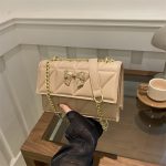 Women Fashion Rhombus Bowknot Buckle Chain Small Square Shoulder Bag