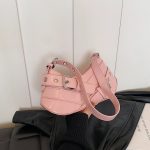 Women Fashion Casual Retro Solid Color Belt Baguette Shoulder Bag