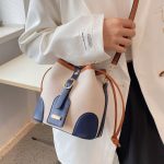 Wholesale Women Fashion Casual Canvas Color Contrast Bucket Shoulder Bag - Image 2