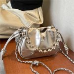 Women Fashion Elegant Solid Color Beaded Shoulder Bag - Image 2