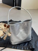 Women Fashion Casual Solid Color Pu Leather Bucket Shoulder Bag - Image 2