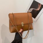 Women Fashion Solid Color Splicing Chain Shoulder Bag