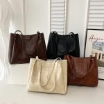 Women Fashion Casual Solid Color Large Capacity Tote Bag - Image 3