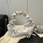 Fashion Design Pleated Solid Color Shoulder Strap Bow Shoulder Bag - Image 2