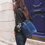 Wholesale Fashion Denim PU Stitching Bucket Bag