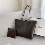 Wholesale Simple Solid Color Crocodile Print Large Capacity Tote Bag