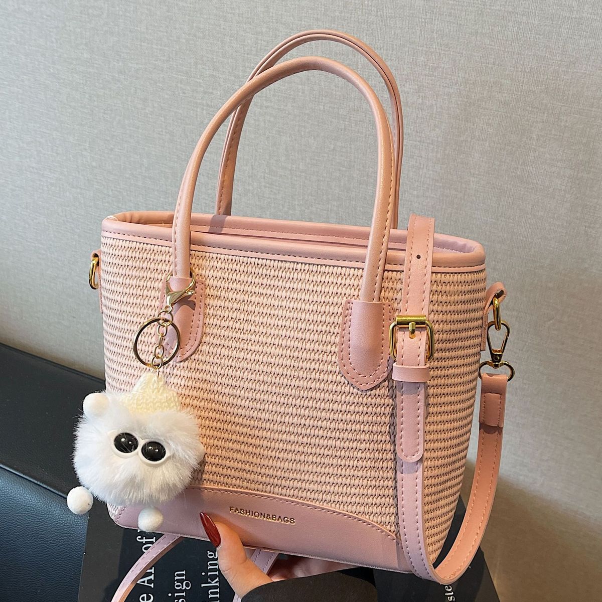 main_0-58 Women Fashion Casual Splicing Plush Pendat Handbag - Image 1