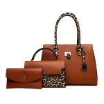 Wholesale Women Fashion Casual Leopard Stitching Large Capacity Handbag Three-Piece Bag Set