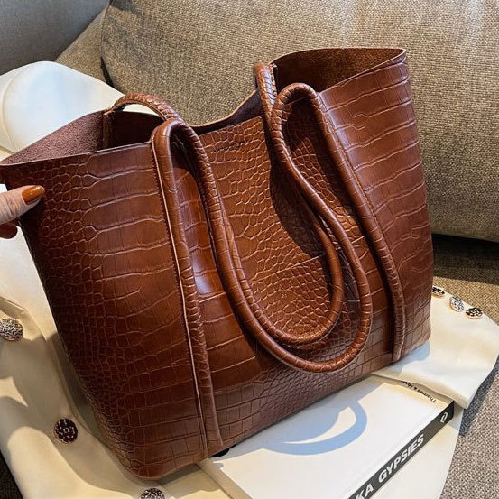 main_0-60 Women Fashion Casual Solid Color Large Capacity Stone Pattern Handbag - Image 1