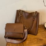 Wholesale Women Fashion Simple Solid Color Large Capacity Tote Bagtwo-Piece Bag Set