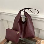 Wholesale Women Retro Simple Solid Color Large Capacity Tote Bag Two-Piece Bag Set