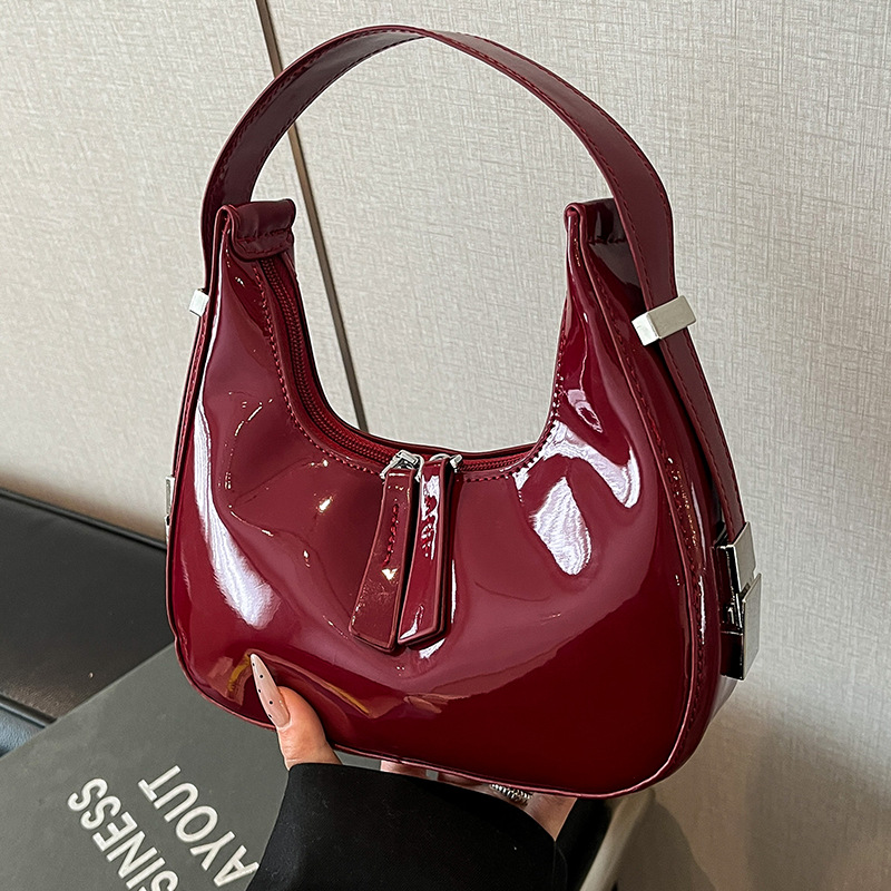 main_0-633 Wholesale Women Fashion Casual Solid Color Patent Leather Shoulder Bag - Image 1