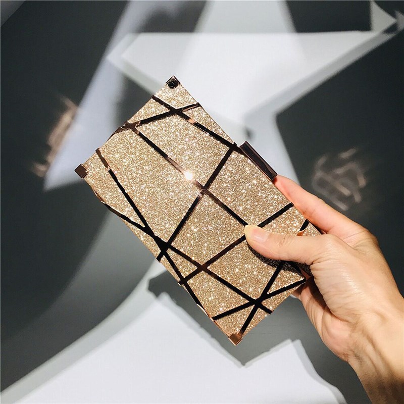 main_0-704 Wholesale Women Chic Irregular Stripe Pattern Sequin Clutch Square Evening Bag - Image 1