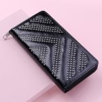 Wholesale Women Vintage Zipper Design Rivet Decoration Solid Color PU Purse