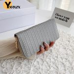 Wholesale Women Casual Zipper Weave Design Solid Color PU Purse