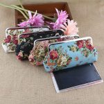 Wholesale Women Fashion Fabric Big Rose Canvas Long Coin Purse