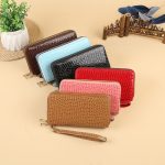 Wholesale Women Fashion Simple Woven Zipper Long Purses