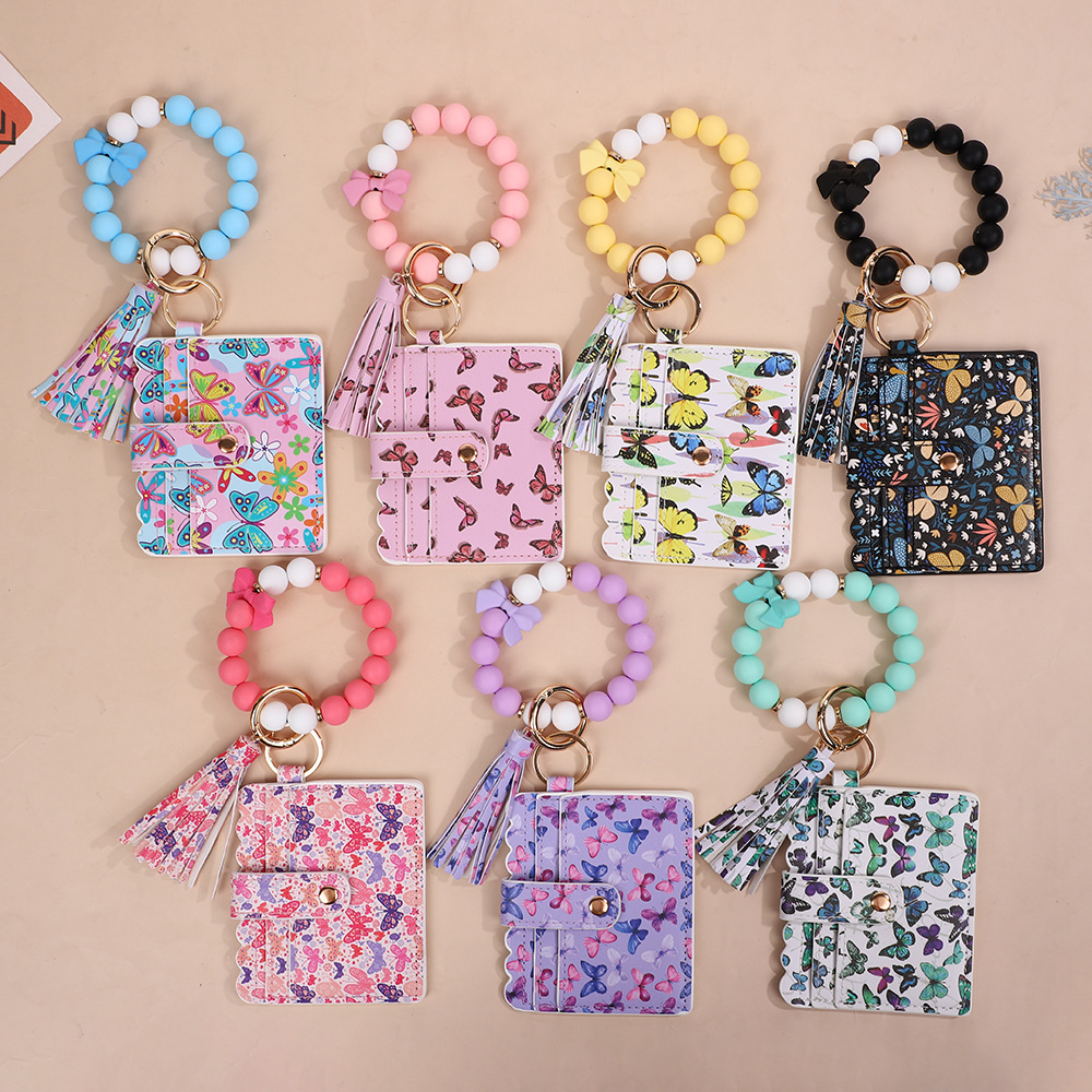 main_0-785 Women Fashion Leopard Butterfly Pu Leather Silicone Bracelet Keychain Wallet - Image 1