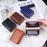 Women Fashion Solid Color Double Zipper Short Crocodile Pattern Multi-Card Wallets