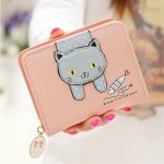 Women Cute Cartoon Cat Pattern Zipper Design Multi-pocket PU Wallet