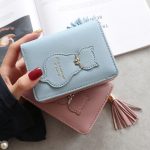 Women Fashion Cat Decoration Tassel Short Vertical Buckle Wallet