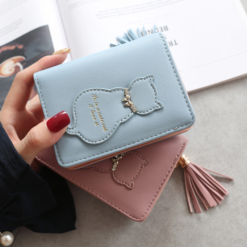 main_0-824 Women Fashion Cat Decoration Tassel Short Vertical Buckle Wallet - Image 1