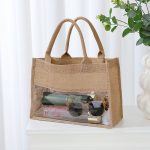 Wholesale Jute Pvc Patchwork Women Casual Linen Tote Bag
