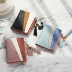 Wholesale Women Fashion Simple Color Block Tassel Pendant Zipper PU Wallet