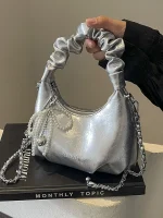 Women Fashion Solid Color Soft Leather Portable Chain Shoulder Bag - Image 2