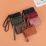 Wholesale Women Fashion Casual Solid Color PU Zipper Two-Fold Wallets