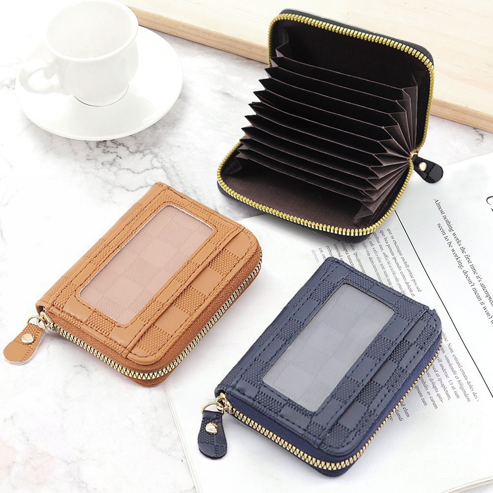 main_0-942 Wholesale Fashion Solid Color Chessboard Anti-Magnetic Zipper Card Bag Wallet - Image 1