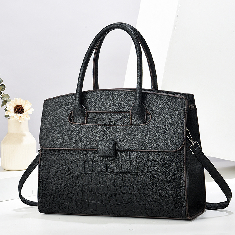 main_0-97 Wholesale Women Fashion Casual Solid Color Large Capacity Crocodile Pattern Handbag - Image 1