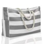 Wholesale Women Fashion Casual Stripe Large Capacity Canvas Shoulder Beach Bag