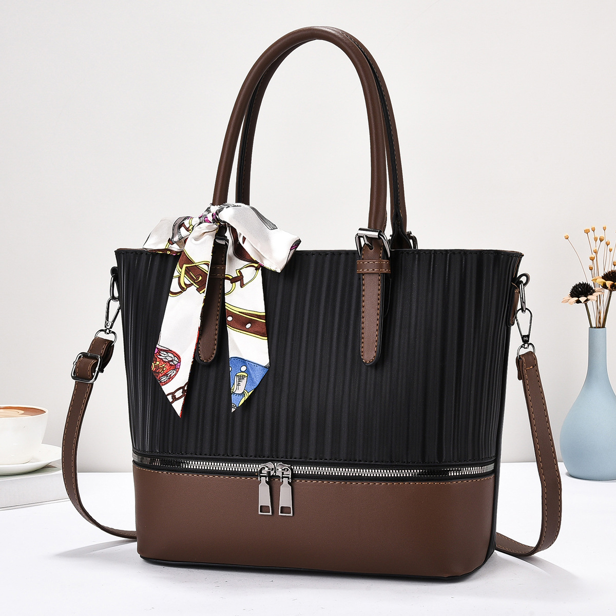 main_1-100 Wholesale Women Fashion Casual Color Block Stone Pattern Zipper Ribbon Large Capacity Handbag - Image 1