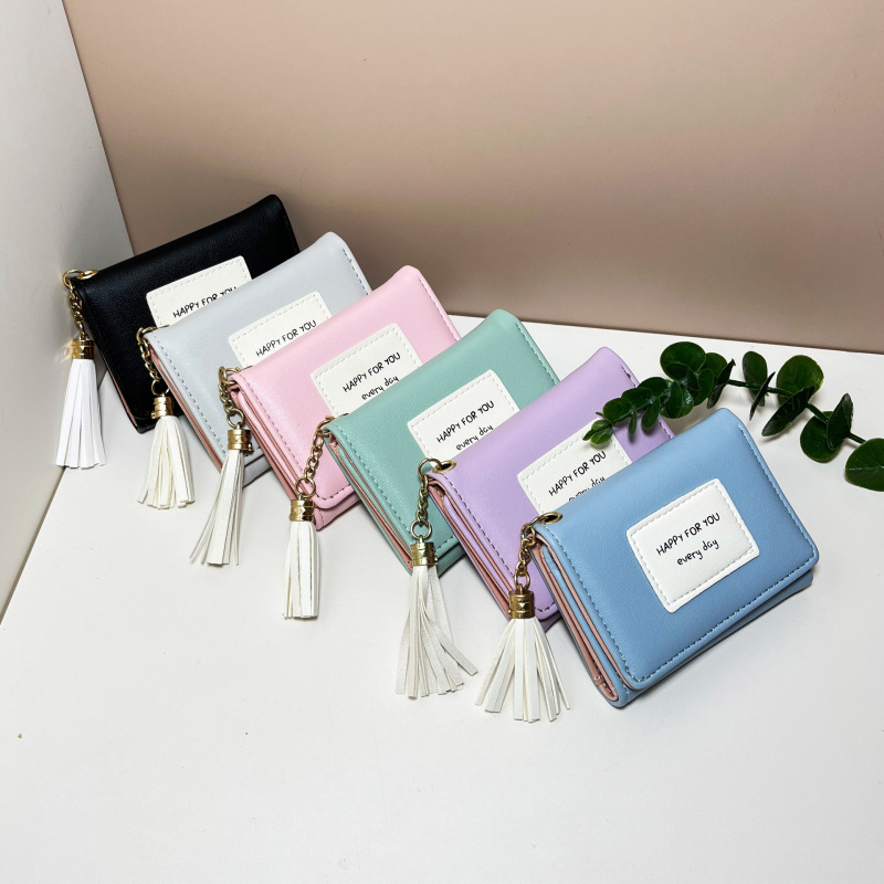 main_1-1053 Women Fashion Simple Flap Tassel Pendant Mini PU Wallet - Image 1