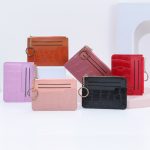 Wholesale Women Fashion Simple Solid Color Stone Pattern Zipper Thin Wallet