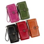 Wholesale Women Fashion Elegant Solid Color Oil Wax Leather Zipper Long Wallet