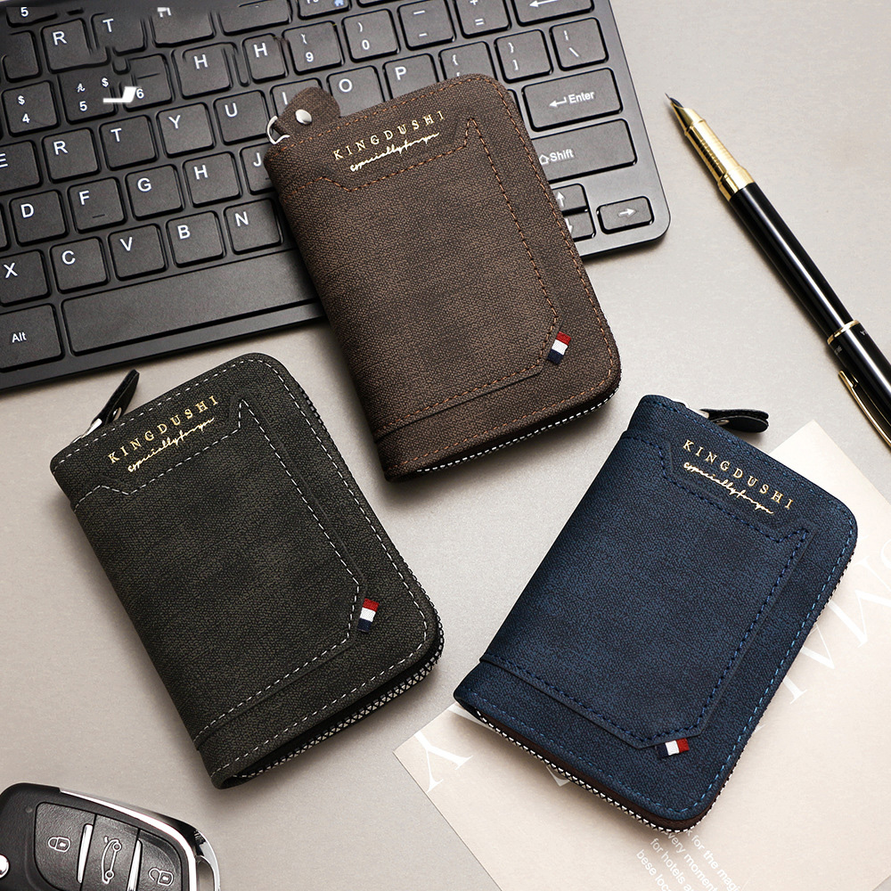 main_1-1175 Men Fashion Frosted Stitching Multi-Card Zipper Wallet - Image 1