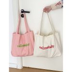 Wholesale Women Simple Solid Color Letter Printing Large Capacity Canvas Shopping Bag - Image 2