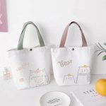 Wholesale Women Simple Cartoon Cute Lamb Print Canvas Shopping Bag