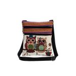 Wholesale Women'S Ethnic Double Zip Owl Print Shopping Bag