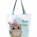 Wholesale Simple White Creative Cartoon Owl Print Shopping Bag
