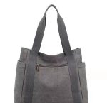 Wholesale Women Casual Solid Color Large Capacity Clutch One Shoulder Tote Canvas Bag - Image 3