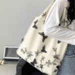 Wholesale Women Fashion Creative Embroidered Black Butterfly Lace Large Capacity Canvas Tote Bag - Image 2