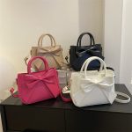Women Fashion Casual Solid Color Bowknot Square Handbag - Image 3