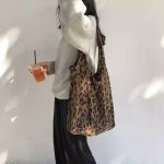 Wholesale Women Fashion Corduroy Leopard Print Large Capacity Canvas Tote Bag